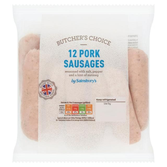 Sainsbury's Butcher's choice British Pork Sausage x12 681g - gallery image 1