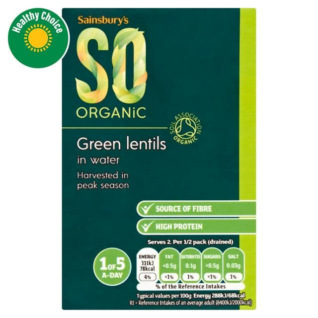 Sainsbury's Green Lentils, SO Organic 380g (230g*) - gallery image 1