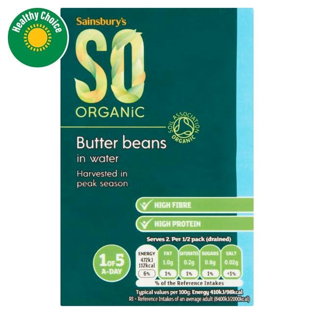 Sainsbury's Butter Beans Carton, SO Organic 380g, (230g*) - gallery image 1