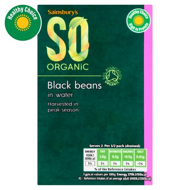 Sainsbury's Black Beans Carton, SO Organic 380g (230g*) - gallery image 1