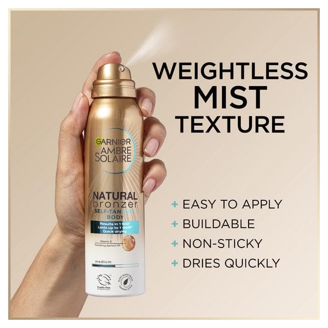 Garnier Ambre Solaire 150ml Natural Bronzer Quick Drying Medium Self Tan Body Mist - gallery image 3