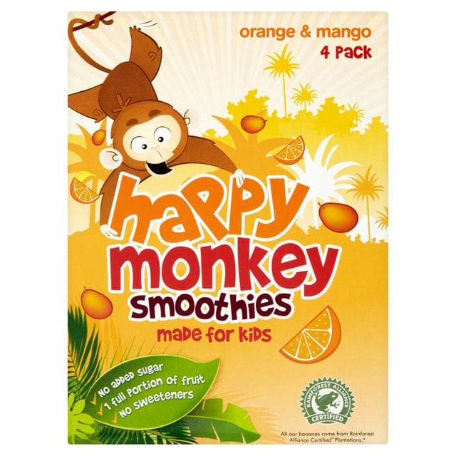 Happy Monkey Orange & Mango Kids Smoothie 4x180ml - gallery image 1