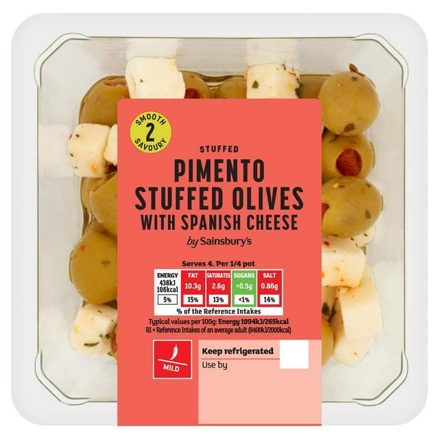 Sainsbury's Pimento Stuffed Olives with Spanish Cheese 160g - gallery image 1