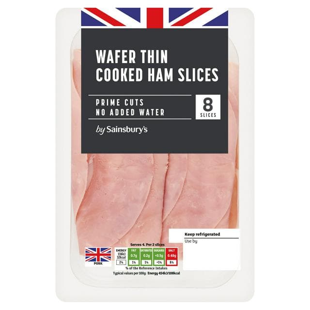 Sainsbury's 8 Wafer Thin Cooked Ham Slices 120g - gallery image 1