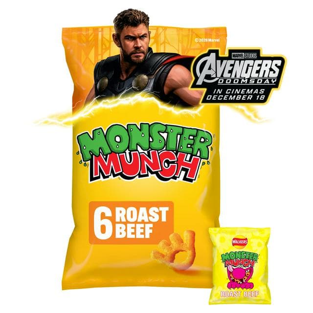 Walkers Monster Munch Roast Beef Multipack Crisps Snacks 6x20g - gallery image 1