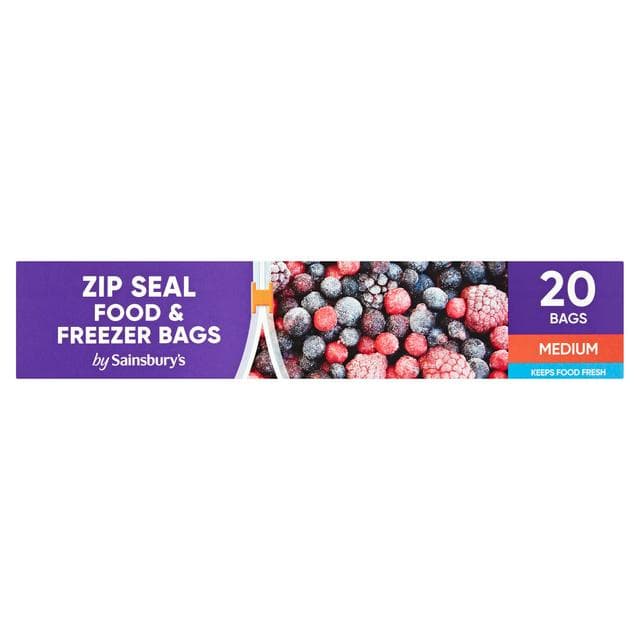 Sainsbury's Food Bags, Medium Zip & Seal 27.5x26cm x20 - gallery image 1