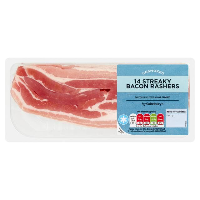 Sainsbury's Unsmoked Streaky Bacon Rashers x14 300g - gallery image 1