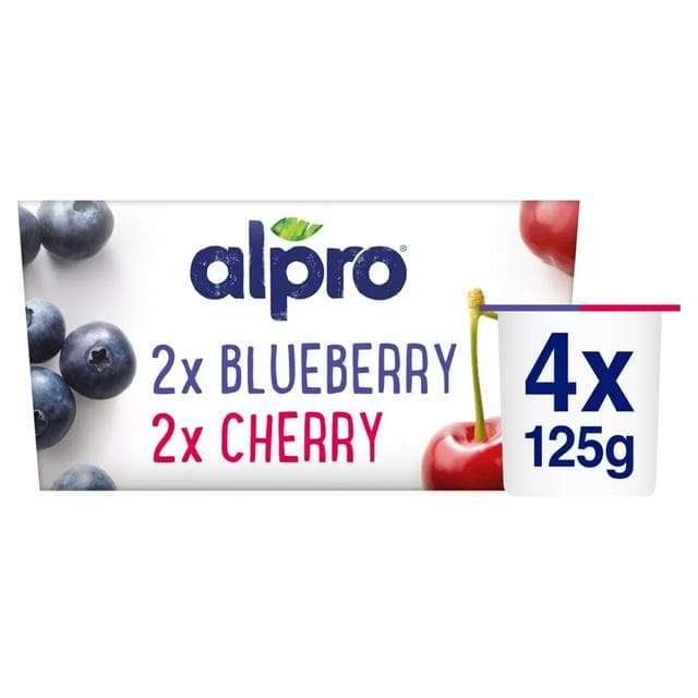 Alpro Blueberry & Cherry Soya Plant Based Yoghurt Alternative 4x125g - gallery image 1