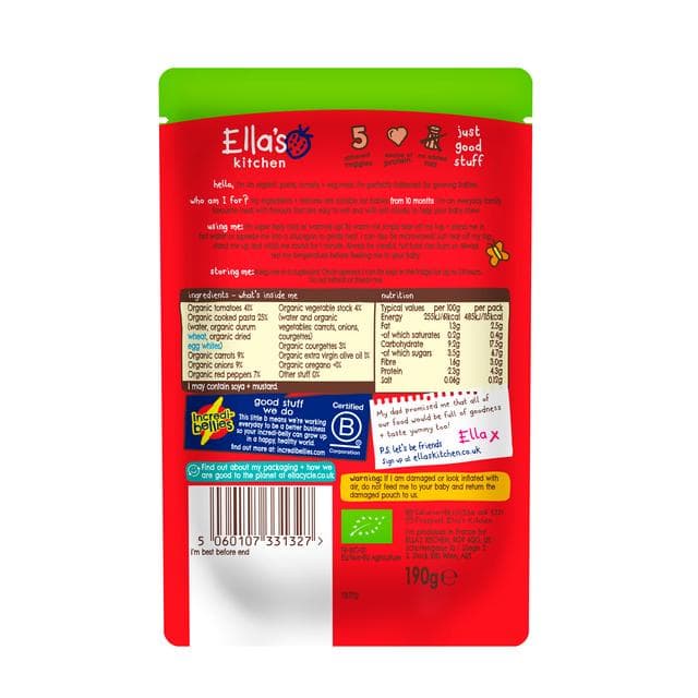 Ella's Kitchen Organic Tomato-y Pasta Baby Food Pouch 10+ Months 190g - gallery image 2