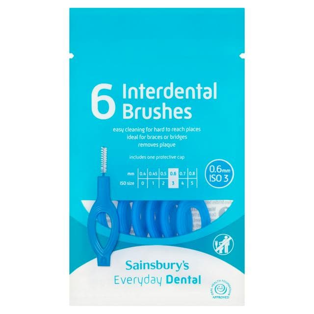 Sainsbury's Interdental Brushes 0.6mm ISO 3 Blue x6 - gallery image 1