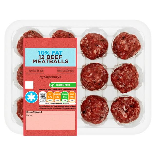 Sainsbury's British or Irish 10% Fat 12 Beef Meatballs 350g - gallery image 1