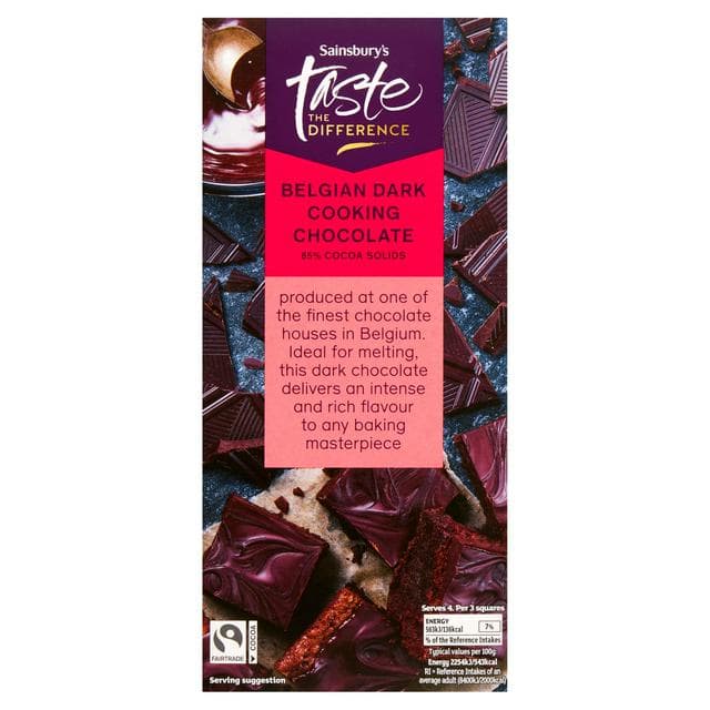 Sainsbury's Belgian Dark 85% Cocoa Cooking Chocolate, Taste The Difference 100g - gallery image 1