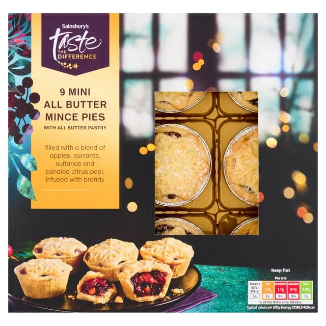 Sainsbury's 9 x Mini All Butter Mince Pies, Taste the Difference 216g - gallery image 1