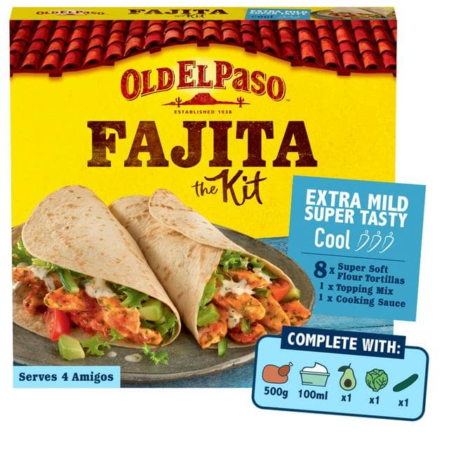 Old El Paso Mexican Sizzling Extra Mild Super Tasty Fajita Kit 476g - gallery image 1