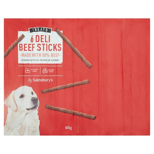 Sainsbury's Treats Deli Beef Sticks x6 66g - gallery image 1