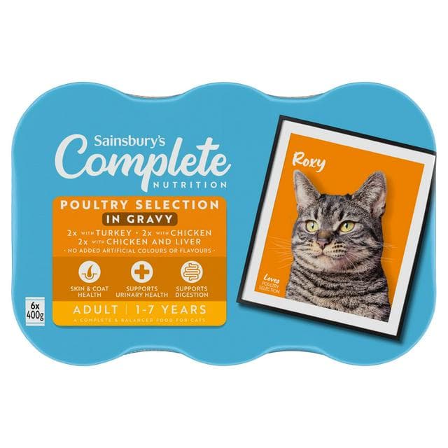 Sainsbury's Adult Complete Nutrition Poultry Selection in Gravy Cat Food 1+ Years 6 x 400g - gallery image 1