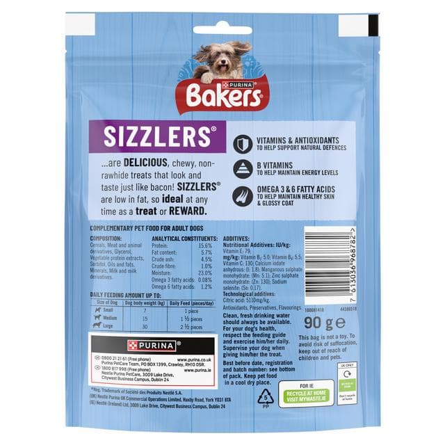 Bakers Sizzlers Dog Treats Bacon 90g - gallery image 2