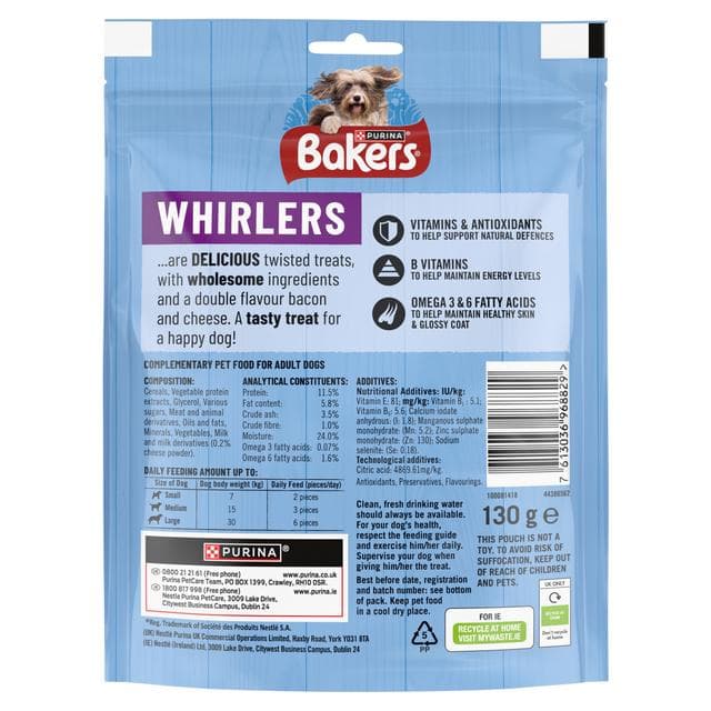 Bakers Whirlers Dog Treats Bacon & Cheese 130g - gallery image 2