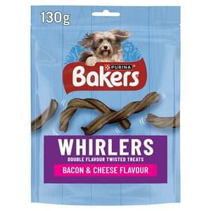 Bakers Whirlers Dog Treats Bacon & Cheese 130g