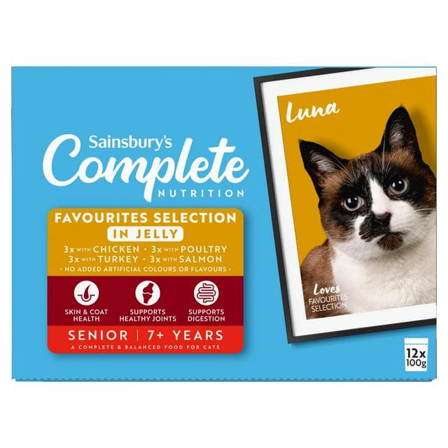 Sainsbury's Complete Nutrition 7+ Meat & Fish Selection in Jelly Senior Cat Food 12 x 100g - gallery image 1