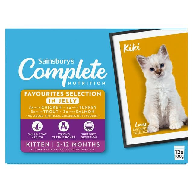 Sainsbury's Complete Nutrition Meat & Fish Selection in Jelly Kitten Food 12 x 100g - gallery image 1