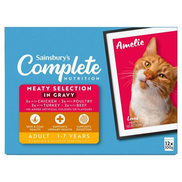 Sainsbury's 12 x 100g Adult Complete Nutrition Selection 1 - 7 Years Meat in Gravy Cat Food - gallery image 1