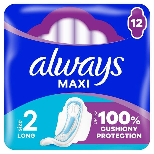 Always Maxi Long (Size 2) Sanitary Towels Wings x12 - gallery image 1