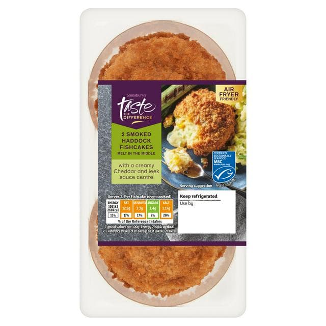 Sainsbury's Fishcakes Melting Middle Smoked MSC Haddock with Cheddar & Leek Taste the Difference x2 290g - gallery image 1