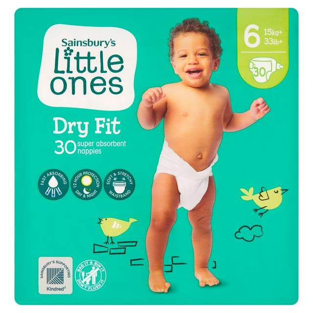 Sainsbury's Little Ones Dry Fit Size 6 Extra Large x30 Nappies - gallery image 1