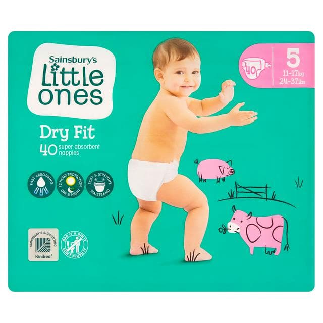 Sainsbury's Little Ones Dry Fit Size 5 Junior 40 Nappies - gallery image 1