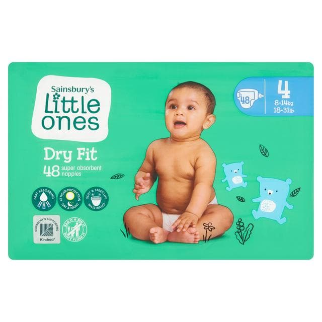 Sainsbury's Little Ones Dry Fit Size 4 Maxi 48 Nappies - gallery image 1