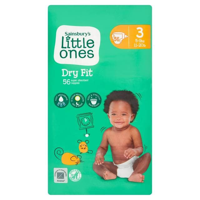 Sainsbury's Little Ones Dry Fit Size 3 Midi 56 Nappies - gallery image 1