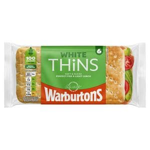 Warburtons White Sandwich Thins x6