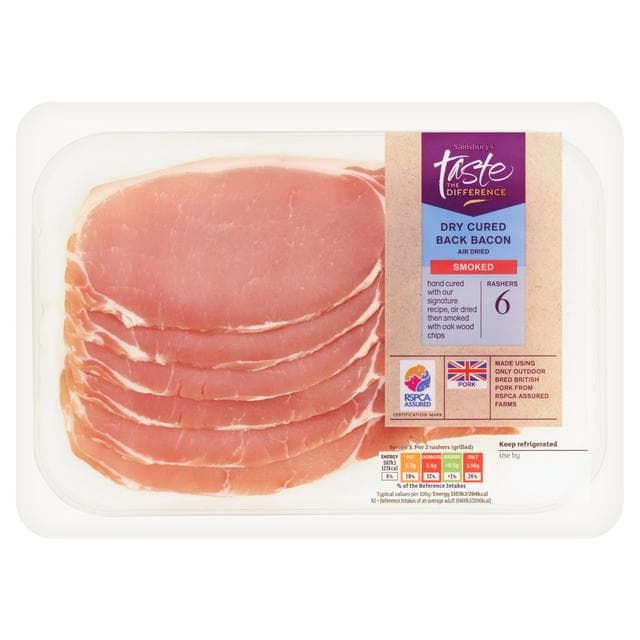 Sainsbury's Smoked Air Dried Dry Cured Back Bacon Rashers, Taste the Difference x6 220g - gallery image 1
