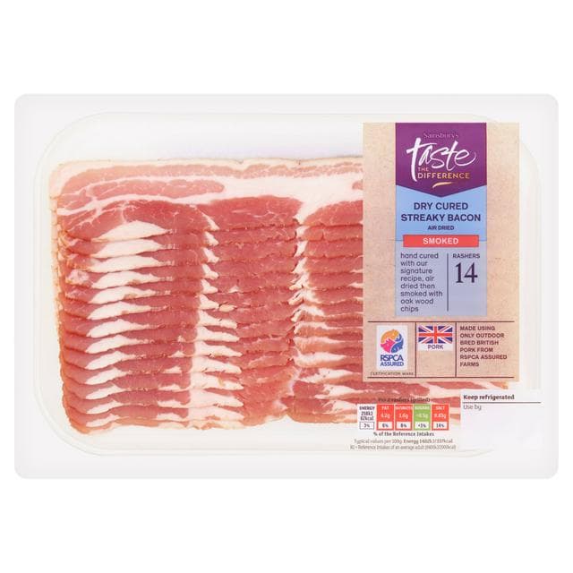 Sainsbury's Smoked Air Dried Streaky Bacon Rashers, Taste the Difference x14 220g - gallery image 1