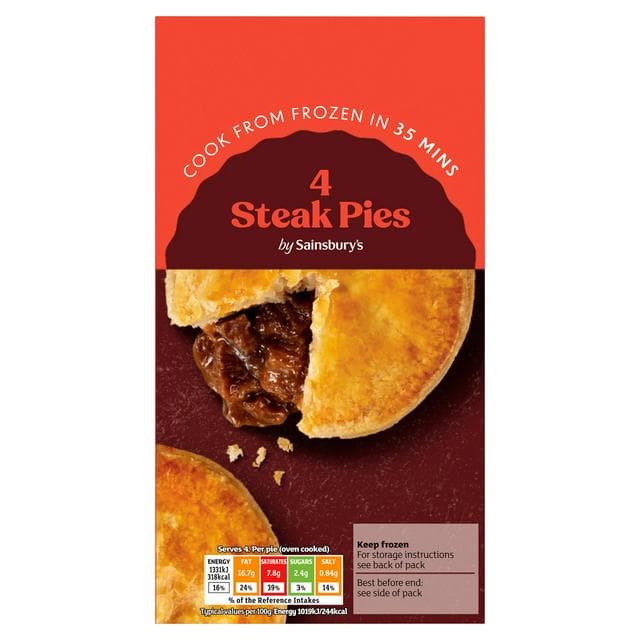 Sainsbury's Steak Pies x4 568g - gallery image 1
