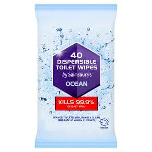 Sainsbury's Dispersible Toilet Wipes, Ocean x40