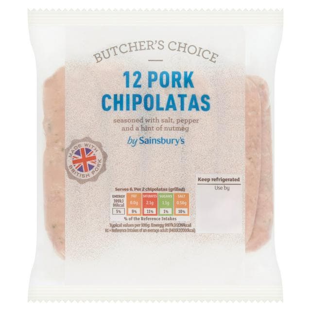 Sainsbury's Butcher's Choice British Pork Chipolata sausages x12 340g - gallery image 1