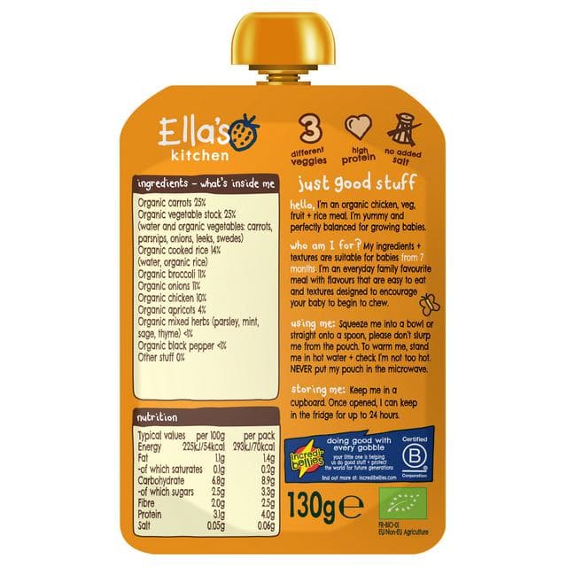 Ella's Kitchen Organic Chicken & Rice Casserole Baby Food Pouch 7+ Months 130g - gallery image 2