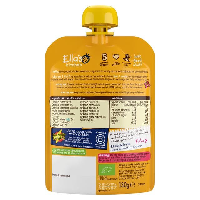 Ella's Kitchen Organic Chicken & Veg Baby Food Pouch 7+ Months 130g - gallery image 3