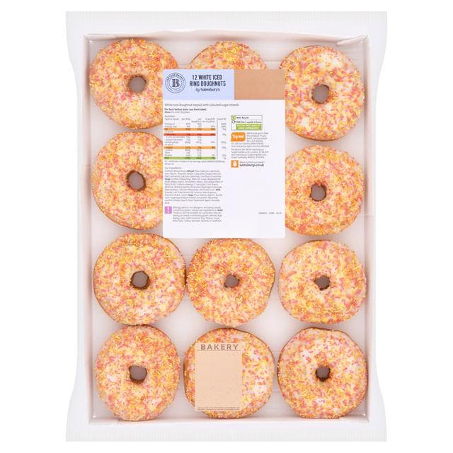 Sainsbury's White Iced Ring Doughnuts x12 - gallery image 1