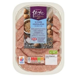 Sainsbury's British Pork Chipolata sausages, Taste the Difference x12 375g