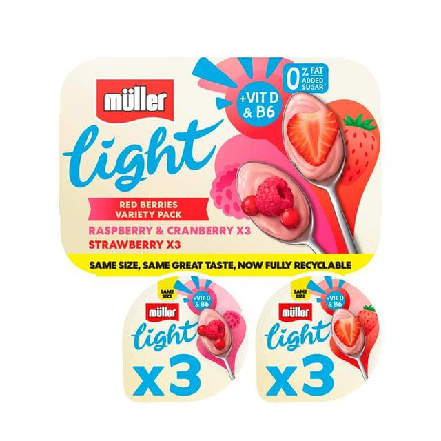 Müller Light Red Fruits Fat Free Yogurts 6x140g - gallery image 1