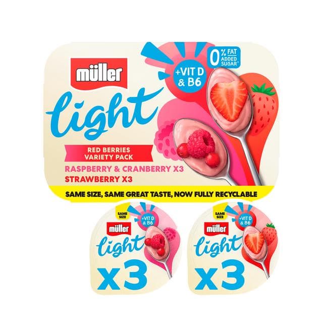 Müller Light Red Fruits Fat Free Yogurts 6x140g - gallery image 2