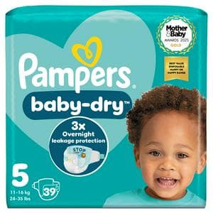 Pampers Baby-Dry Size 5, 39 Nappies, 11-16kg, Essential Pack