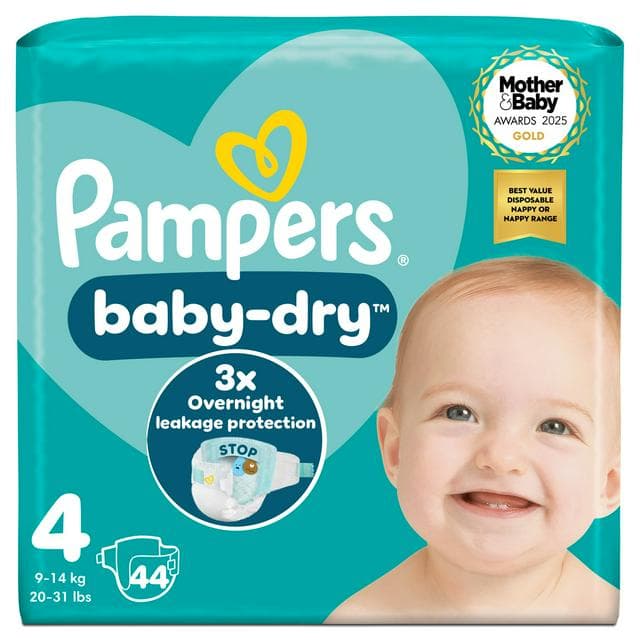 Pampers Baby-Dry Size 4, 44 Nappies, 9-14kg, Essential Pack - gallery image 1