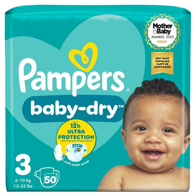 Pampers Baby-Dry Size 3, 50 Nappies, 6-10kg, Essential Pack - gallery image 1