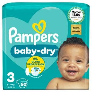 Pampers Baby-Dry Size 3, 50 Nappies, 6-10kg, Essential Pack