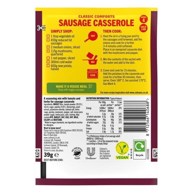Colman's Recipe Mix Sausage Casserole 39g - gallery image 6