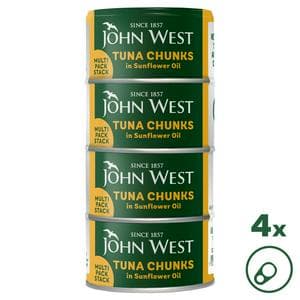 John West Tuna Chunks in Sunflower Oil 4x125g (102g Drained)